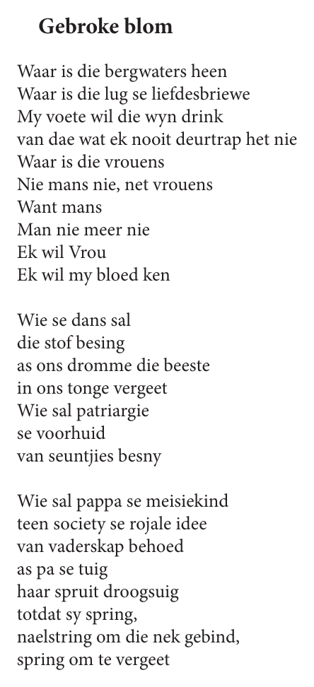 Original poem 2 page — Blomme vir 'n Gebroke Glimlag. Exact facsimile from the authorised EPUB.