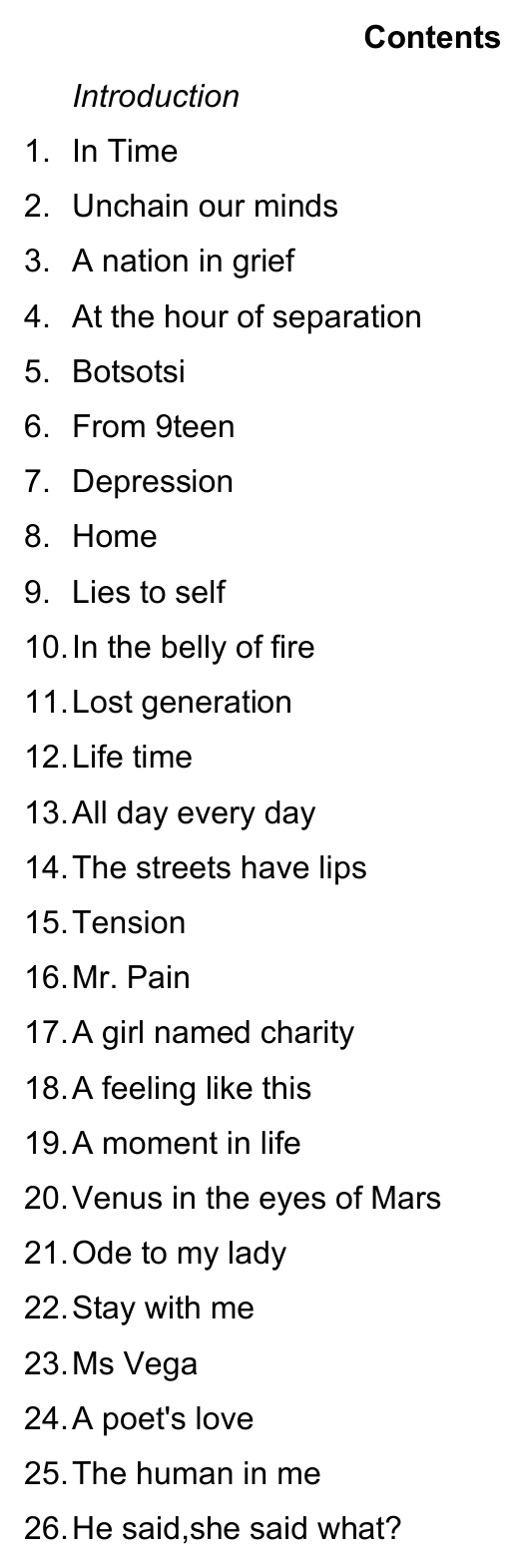 Original contents page — In Time. Exact facsimile from the authorised EPUB.