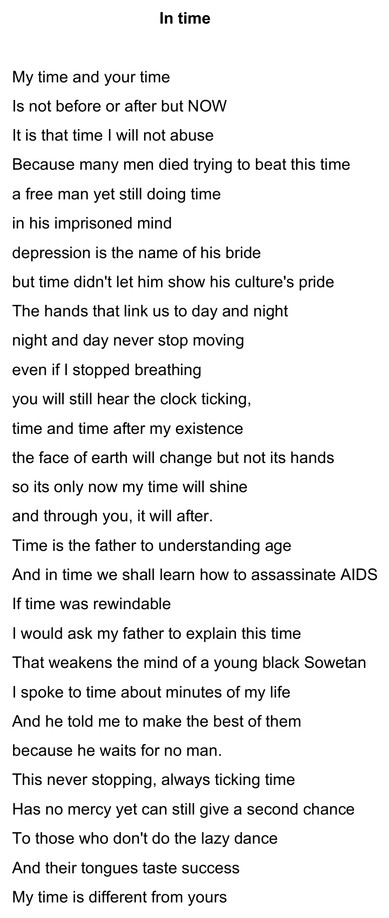 Original poem 1 page — In Time. Exact facsimile from the authorised EPUB.