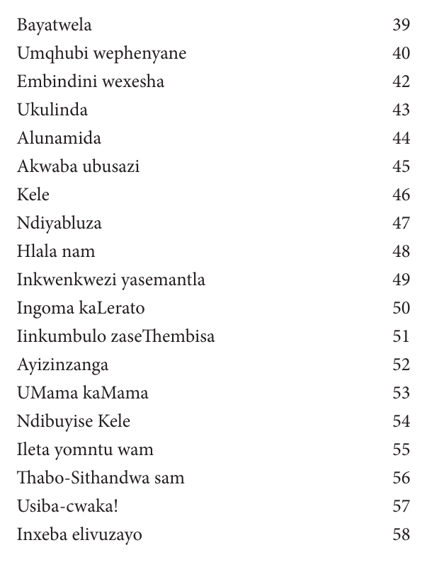 Original contents page — Uncumo Lweentyatyambo Ezibunileyo. Exact facsimile from the authorised EPUB.